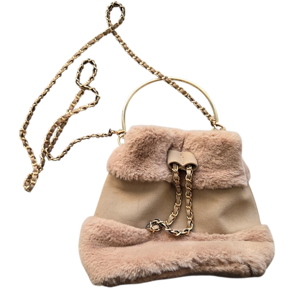 3Am Forever Handbags - 3am Forver Elegant Tan Fur-Trimmed Women's Bag